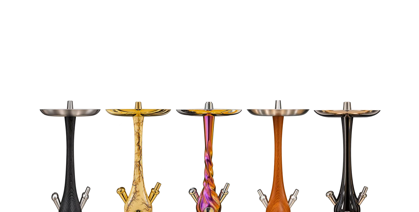 A line-up of shishas on a white background